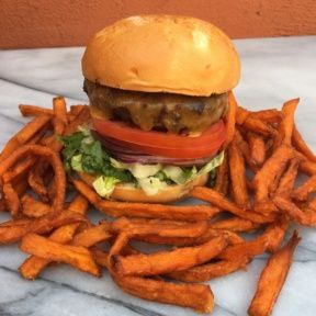 Gluten-free Traditional Cheeseburger with sweet potato fries